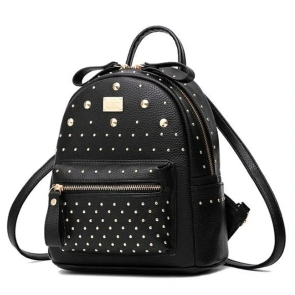 Jing‎ Pi Ju Studded Faux Leather Zip Trendy Design Backpack Purse